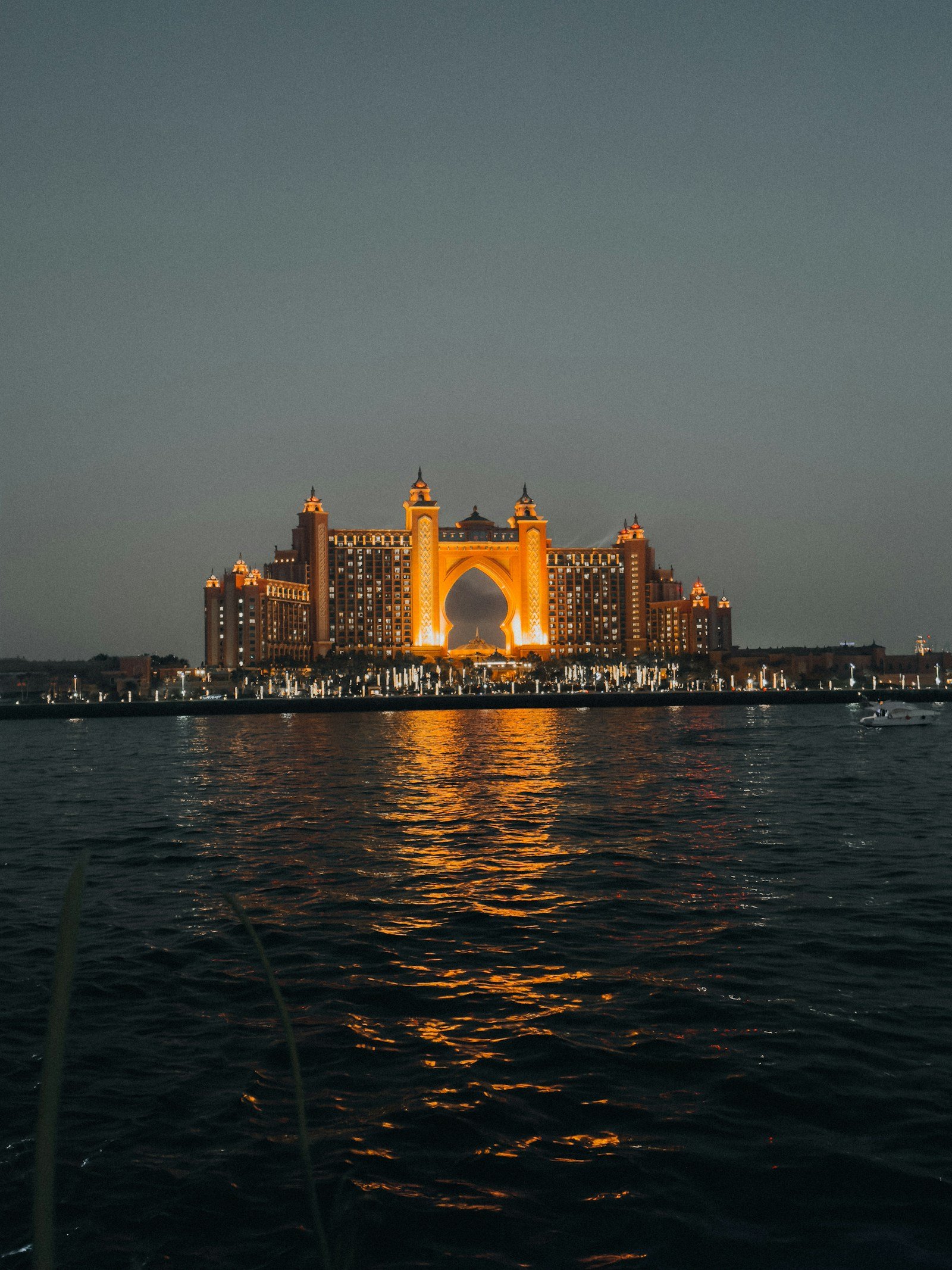 Atlantis, The Palm in Dubai illuminated at dusk
